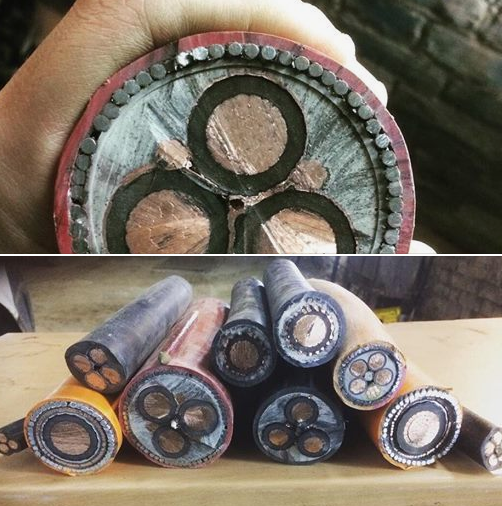 Cross sections of thick armoured cables