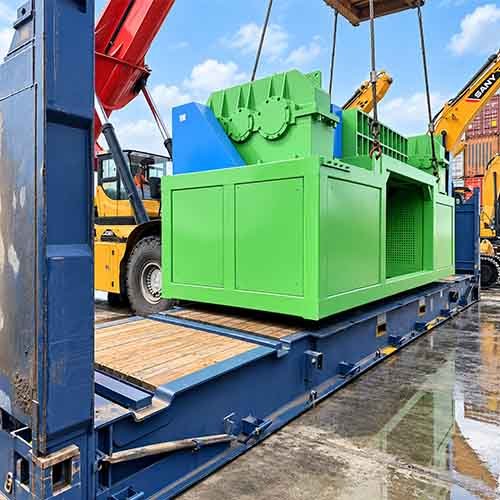 bsgh loading ms-d2000 metal shredder to flat-rack container