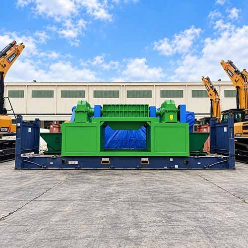 ms-d2000 heavy-duty metal shredder main part loading into flat-rack container