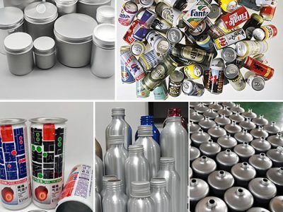 Varias latas de aluminio desechadas del granulador BSGH